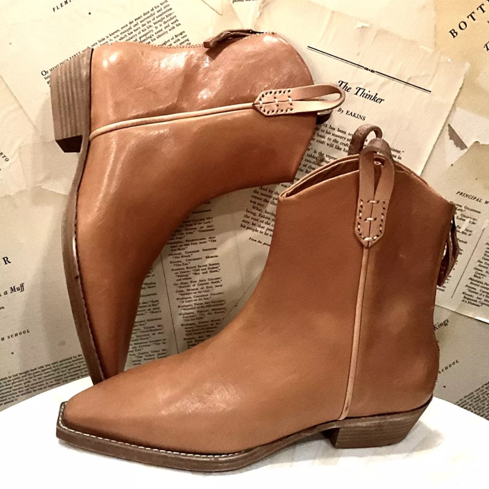 Free People Wesley Ankle Boot Western Tan Camel Leather